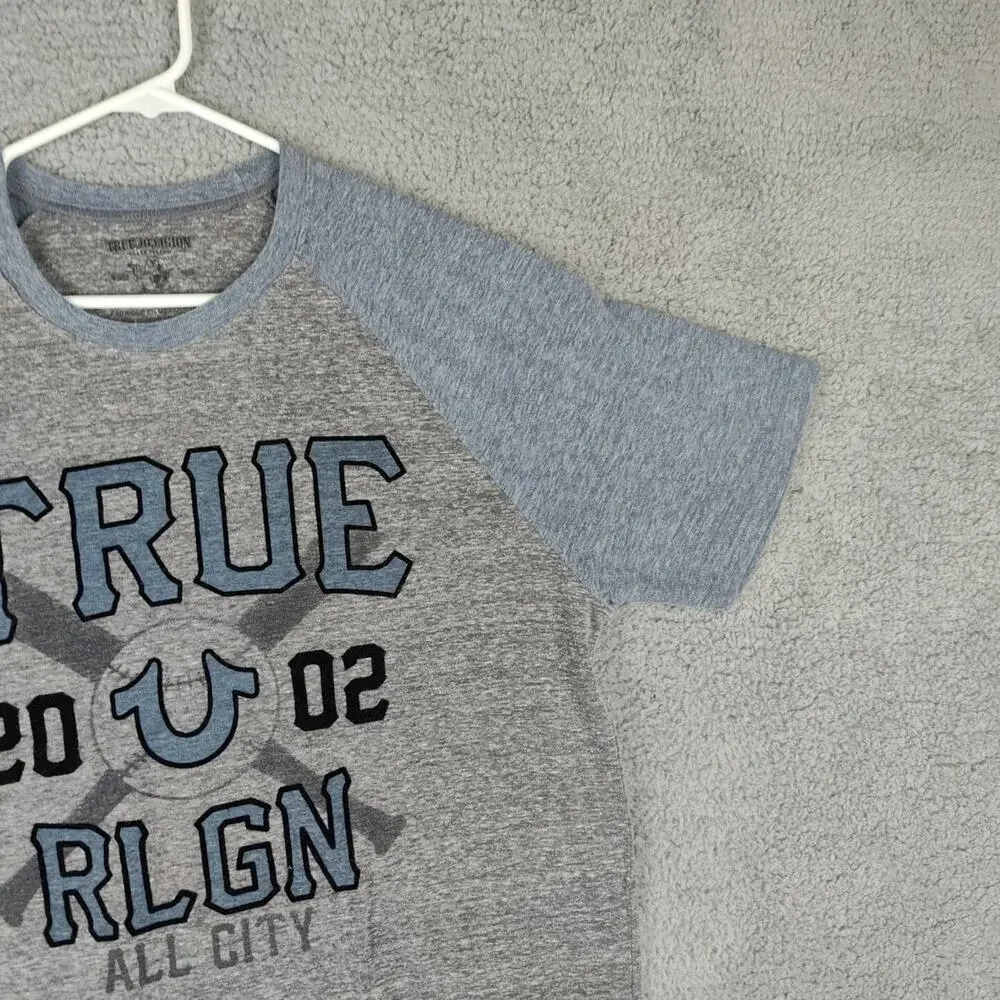 True Religion Raglan Shirt Men's Extra Large Grey Heather Gray Tee